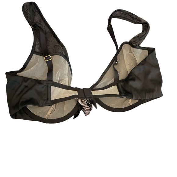 Black lace and rhinestone bra semi sheer lightly lined Victorias Secret - Picture 7 of 11